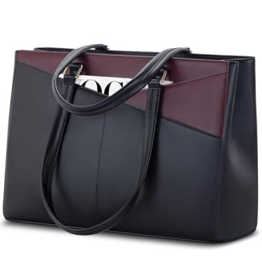 Imagem de Bolsa feminina para notebook LOVEVOOK, bolsa de mão para notebook de 15,6 polegadas, bolsa grande para trabalho, preto/roxo