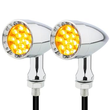 Imagem de TSUNG Luz de seta de LED Bullet para motocicleta, indicador frontal traseiro pequeno, universal para bicicleta de rua Cruiser Chopper Bobber Cafe Racer (B-Chrome-Amber)
