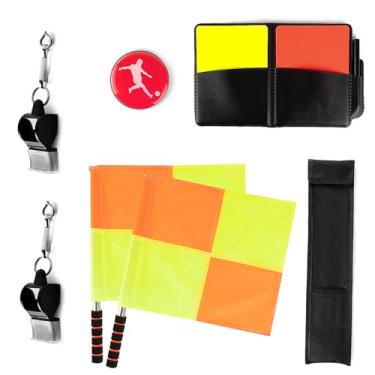 Imagem de Linkidea Kit iniciante de árbitro de futebol, bandeiras quadriculadas, cartas de árbitro com livro e lápis, apito de árbitro e moeda de arremesso para futebol