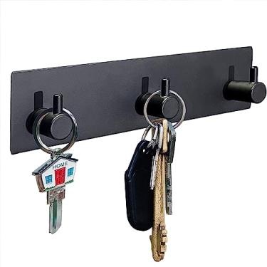 Imagem de Qoaimu Suporte de chave para parede, suporte de chave sem danos para parede, ganchos autoadesivos de aço inoxidável, gancho de toalha, cabide de entrada, porta, banheiro, cozinha (preto)