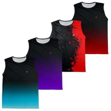 Imagem de Kit 4 Camiseta Regata Masculina Slim Tecido Leve Corrida Atividades Fitness Dry-Masculino