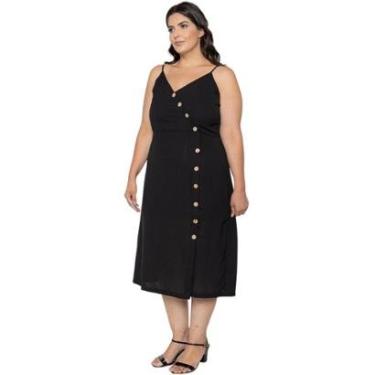 Imagem de Vestido Midi Plus Size com Alça Regulável e Botões, decote em V e Fenda-Feminino