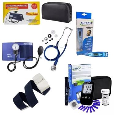 Imagem de Kit Enfermagem + Aparelho Medidor Glicose LITE Completo Premium (AZUL)