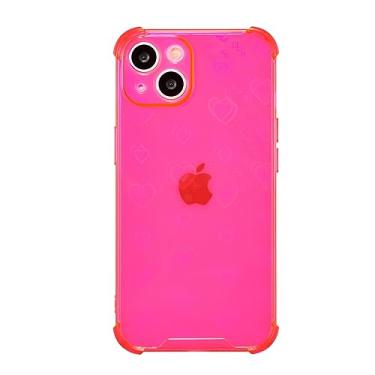 Imagem de ZTOFERA Capa compatível com iPhone 13, capa transparente com padrão de coração de amor a laser para mulheres, capa protetora de silicone TPU macio para iPhone 5,4 polegadas - rosa choque