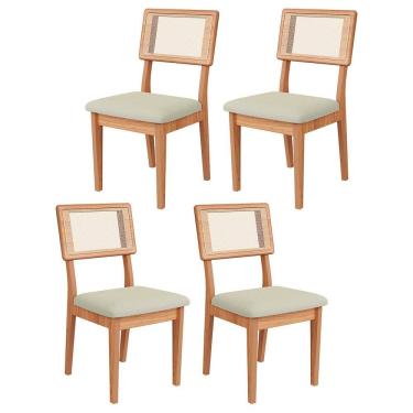 Imagem de Kit 4 Cadeiras Estofadas com Encosto de Tela MDF Freijó Césare Escuro