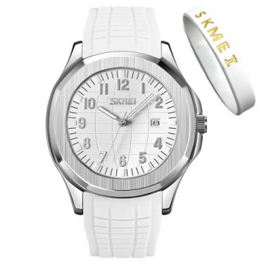 Imagem de SKMEI Relógio de pulso masculino de silicone, fácil de ler, à prova d'água, esportivo, casual, moderno, analógico, quartzo, luminoso, para pais, presente preto, G9286 branco, Tendência