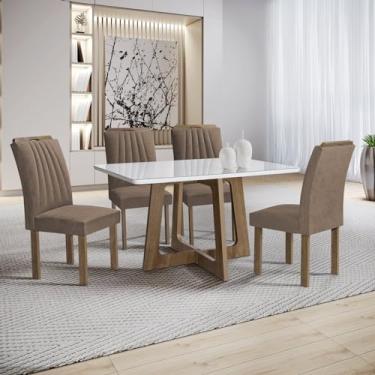 Imagem de Conjunto Mesa Arizona 120cm com 4 Cadeiras Arizona Tampo Smart Plus com Vidro Chocolate/Off White/Bege Escuro