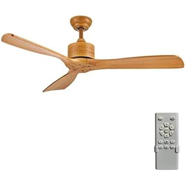 Imagem de Ventilador de teto retrô de madeira maciça sem luz, ventilador de teto interno/externo com motor DC de 6 velocidades, com controle remoto temporizador, cor de madeira, 48 polegadas/122 cm