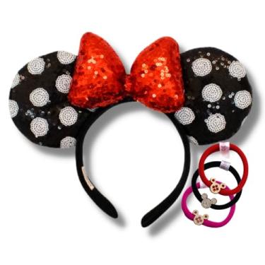 Imagem de Tiara Minnie Orelha KIT Arquinho Arco Diadema Orelhinha Coroa Brilhante + 1 Elastico de Cabelo (Bolinha)