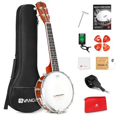 Imagem de Vangoa Banjolele Kit para iniciantes Banjolele de 58 cm com cabeça remo premium, banjo portátil Uke 4 cordas com apoio de braço, ukelele banjo de viagem Mohagony para crianças, adolescentes iniciantes