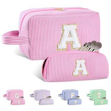 Imagem de Huifen Personalized Gifts Initial Makeup Bag A-Z, Large Travel Cosmetic Bag Customized Make Up Pouch Cute Toiletry Bags Valentine's Day Birthday Gifts for Women Girls Friends Mom (Rose Red, AA)