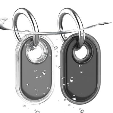 Imagem de Pacote com 2 unidades, à prova d'água, compatível com suporte Samsung Galaxy SmartTag2, capa protetora TPU GPS Tracker para Samsung Tag 2 com chaveiro, capa Smart Tag 2 antiarranhões (preto e branco)