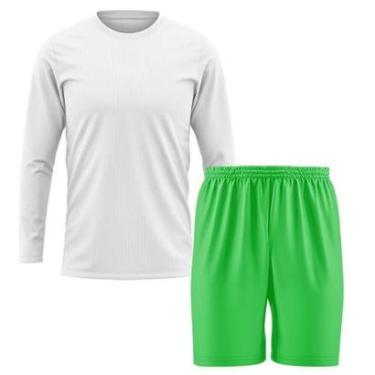 Imagem de Kit Calção Short Futebol Basquete Verde + Manga Longa Masculina Segunda Pele Dry-Masculino