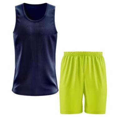 Imagem de Kit Calção Short Futebol Basquete Amarelo + Regata Masculina Lisa Básica Dry-Masculino