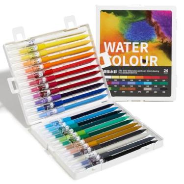 Imagem de LIGHTWISH Giz de cera de aquarela criativo, 24 tons vibrantes, palitos de aquarela de ponta dupla e pincel para pintura e mistura, conjuntos de tintas de tinta de água não tóxicas