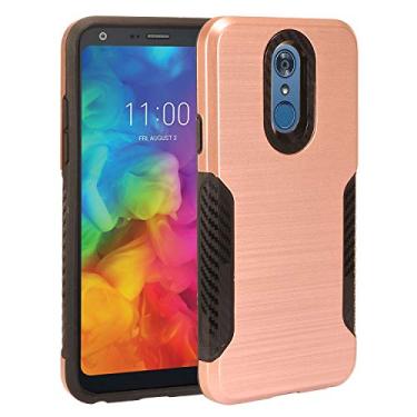 Imagem de Eaglecell – LG Q7+ Plus, Q7 LM-Q610 – Capa híbrida escovada + película de vidro temperado, ZY3 Black/Rose Gold