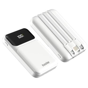 Imagem de Basike Power Bank, Carregador Portátil Universal 10000mAh, USB-A(até 22.5W)+USB-C(até 20W) com 3 Cabos Integrados (USB-C, USB, Lightning) Carregamento Rápido, Led Indicador de Bateria (Branco)