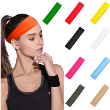 Imagem de Genérico Kit 12 Faixas de Cabelo Fitness Fléxível Macias Respiravel Não Sua Algodão Testeira Esportiva para Mulheres Multicolorido