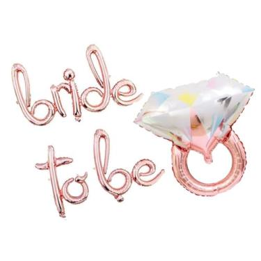 Imagem de AnnoDeel Balões de letras de anel de noiva de 106,6 cm, balões de uma peça do alfabeto Mylar para casamento, chá de panela, recém-casado, galinha, despedida de solteira, decorações de festa