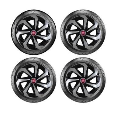 Imagem de Jogo 4 Calota Aro 13 Prata Preta Fiat Argo Cronos Spider - ELITTE MOTO