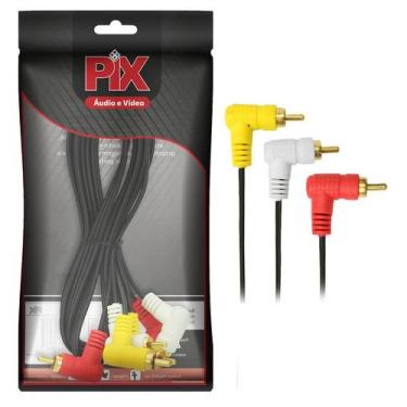 Imagem de Cabo 3+3 Rca Áudio Vídeo 1,8 Metros Gold 24k Plug 90 Graus - PIX