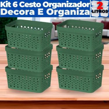 Imagem de Kit 6 Cestos Organizador s/ Tampa Trama Rattan 2L Usual - Usual Utilid