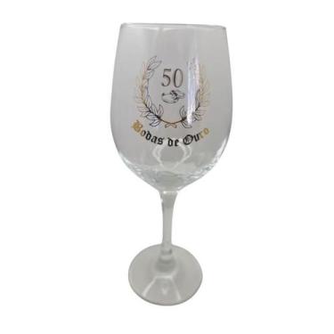 Imagem de Taça Bodas de Ouro 50 anos Casal Cristal Personalizada Vinho - META AT
