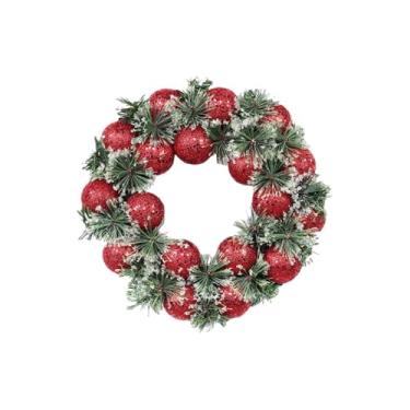 Imagem de menolana Guirlanda de Natal artificial para porta da frente, decoração de Natal com bolas vermelhas, enfeite pendurado guirlanda sazonal para feriado