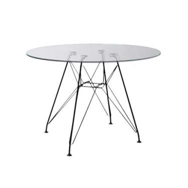 Imagem de Mesa de Jantar Redonda Eames Tampo Vidro 90cm com Ferro Preto - Up Hom