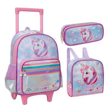 Imagem de Kit Escolar Mochila de Rodinha Lancheira e Estojo Fantastic Unicórnio 