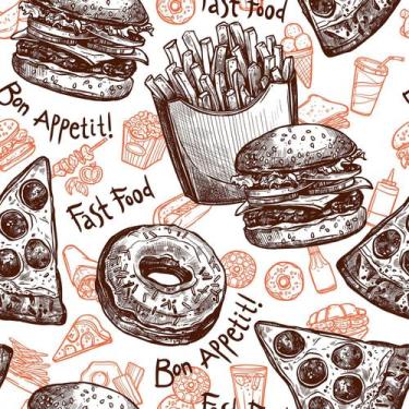 Imagem de Papel De Parede Adesivo Lavável Cozinha Pizza Hamburguer Batata Frita 