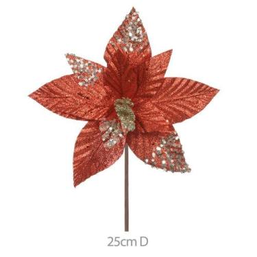 Imagem de Flor poinsentia bico papagaio vermelho glitter champanhe - Flor Arte