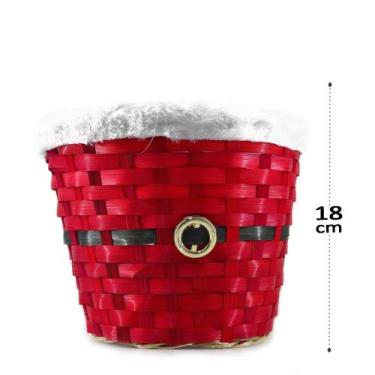 Imagem de Cesta de bambu decorada cinto papai noel natal 18cm - un