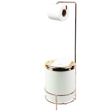 Imagem de Suporte Porta Papel Higiênico lixeira Branco 5L Com Tampa Basculante R