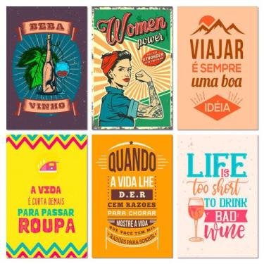 Imagem de Kit 6 Placas Decorativas Frases Bebidas Viajar 20x30 cm Mdf - Art Prin