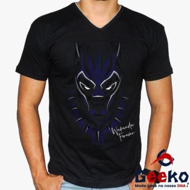 Imagem de Camiseta Pantera Negra 100% Algodão Wakanda Forever Geeko, Preto gola 