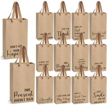 Imagem de Dinifee 12 sacos de presente engraçados, papel kraft, saco de presente com alças a granel para embrulho de aniversário, adultos, homens e mulheres