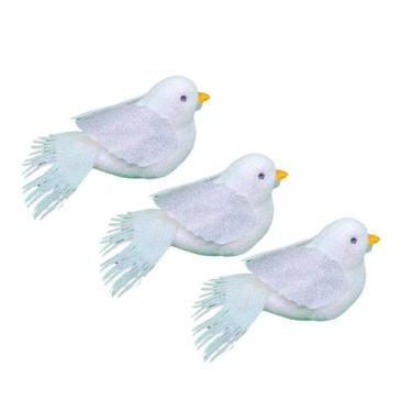Imagem de Conjunto 3 Pássaros Decorativo Natal Glitter Branco Furta Cor 8cm - Ar