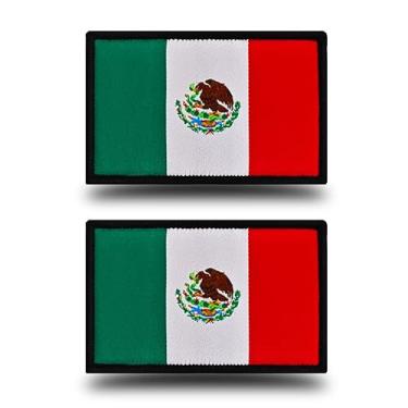 Imagem de 2 peças de emblema tático da bandeira do México | Cor bordada de tricô transparente | Emblema mexicano militar com gancho e laço para bonés, mochila, colete, uniforme, roupas, capacete, arnês de