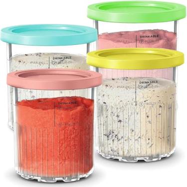 Imagem de Para canecas e tampas Ninja Creami Deluxe - pacote com 4, compatível com Ninja NC501 NC500 Series Nijana Creami 11 em 1 sorveteira, copos extra cremosos de 680 g