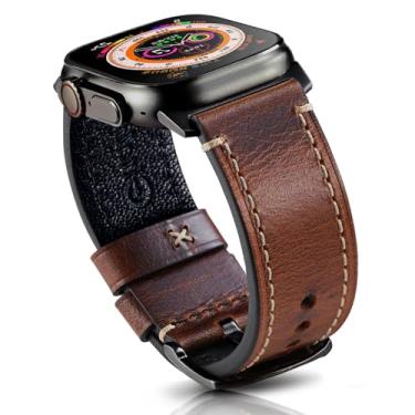 Imagem de Gitalian Pulseira masculina de couro italiano compatível com Apple Watch Ultra2/1 séries 10, 9, 8, 7, 6, 5 e SE2 de 49 mm, 46 mm, 45 mm, 44 mm e 42 mm, marrom