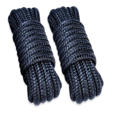 Imagem de Young Marine 3/8 pol. x 4,5 m corda de nylon trançado duplo, linha de doca com ilhós de 30,5 cm para ancoragem de barcos, preto (pacote com 2, azul marinho)