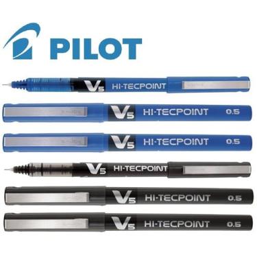 Imagem de Kit Com 6 Canetas Pilot Hi Tecpoint V5 Azul e Preta