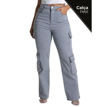 Imagem de Calça Jeans Sawary Wide Leg Petit - 278284 - CINZA 40-Feminino