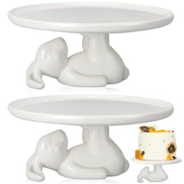 Imagem de Pratos de sobremesa de cerâmica para cupcakes de Páscoa, 21 cm, bandeja redonda de sobremesa para ovos de Páscoa, biscoitos e doces (pacote com 2)