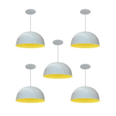 Imagem de Kit 5 Luminária Pendente Meia Lua 24cm Interior Amarelo Com Fiação 110
