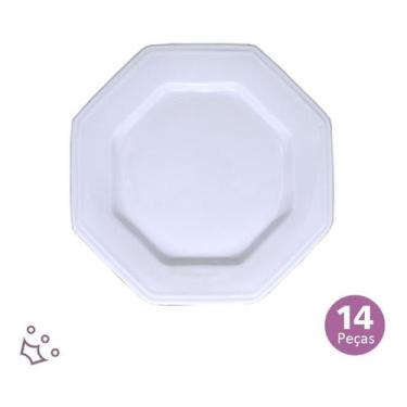 Imagem de Jogo 14 Pratos Rasos Almoço Porcelana Schmidt Prisma 28cm - Porcelanas