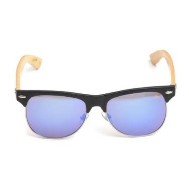Imagem de Óculos De Sol Areia Branca Unissex Bambu Clubmaster Azul