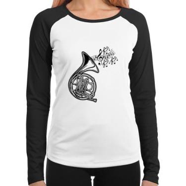 Imagem de Baby Look Raglan Trompa Notas Musicais Manga Longa - Foca na Moda, Bra