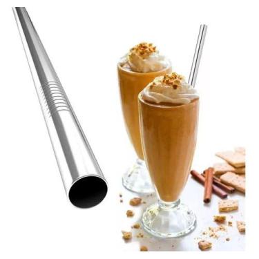 Imagem de 20 Kit 2 Canudos Milk Shake Aço Inox 12mm + 1 Escovas - oem, Prateado
